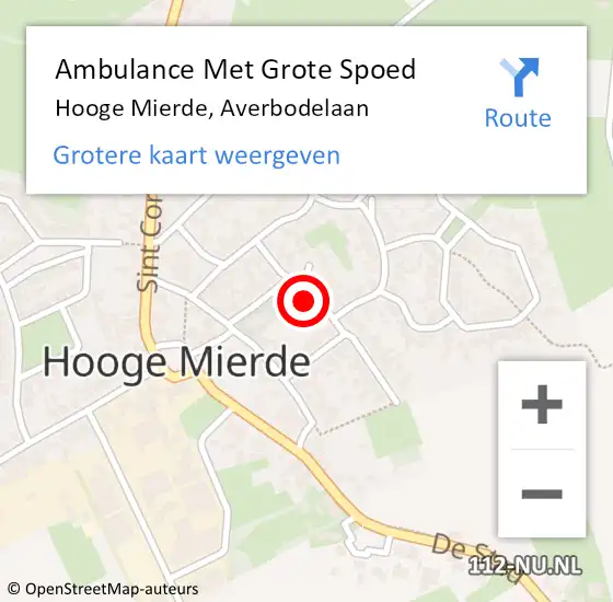 Locatie op kaart van de 112 melding: Ambulance Met Grote Spoed Naar Hooge Mierde, Averbodelaan op 1 augustus 2014 13:58