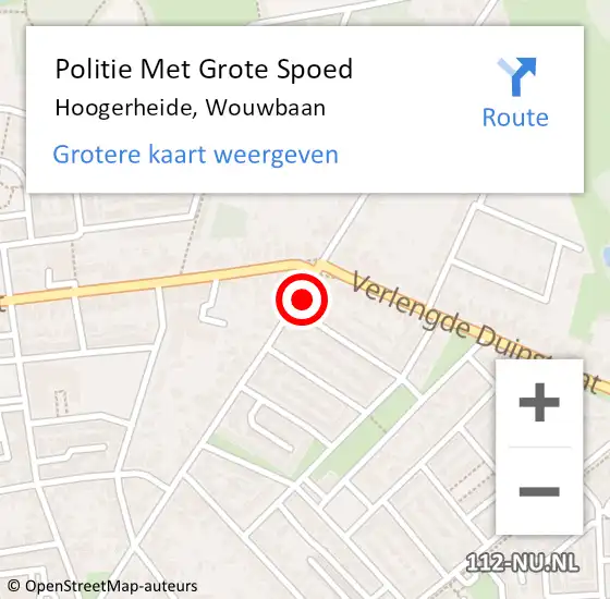 Locatie op kaart van de 112 melding: Politie Met Grote Spoed Naar Hoogerheide, Wouwbaan op 14 oktober 2022 15:03