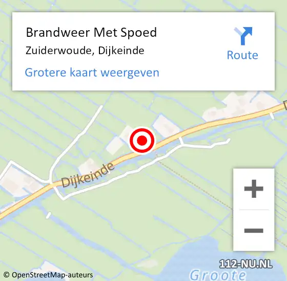 Locatie op kaart van de 112 melding: Brandweer Met Spoed Naar Zuiderwoude, Dijkeinde op 14 oktober 2022 15:42