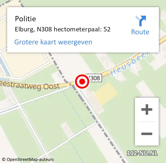 Locatie op kaart van de 112 melding: Politie Elburg, N308 hectometerpaal: 52 op 14 oktober 2022 15:55