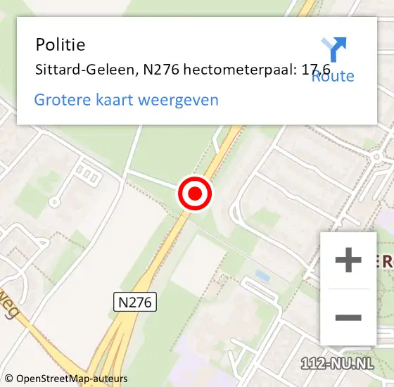 Locatie op kaart van de 112 melding: Politie Sittard-Geleen, N276 hectometerpaal: 17,6 op 14 oktober 2022 17:06