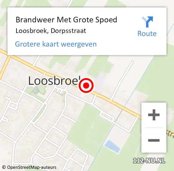 Locatie op kaart van de 112 melding: Brandweer Met Grote Spoed Naar Loosbroek, Dorpsstraat op 14 oktober 2022 18:46