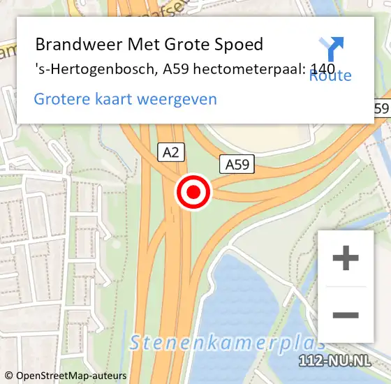 Locatie op kaart van de 112 melding: Brandweer Met Grote Spoed Naar 's-Hertogenbosch, A59 hectometerpaal: 140 op 14 oktober 2022 18:48