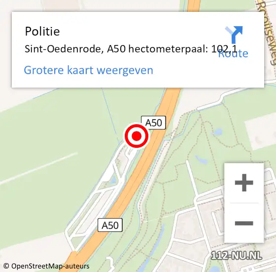 Locatie op kaart van de 112 melding: Politie Sint-Oedenrode, A50 hectometerpaal: 102,1 op 14 oktober 2022 18:51