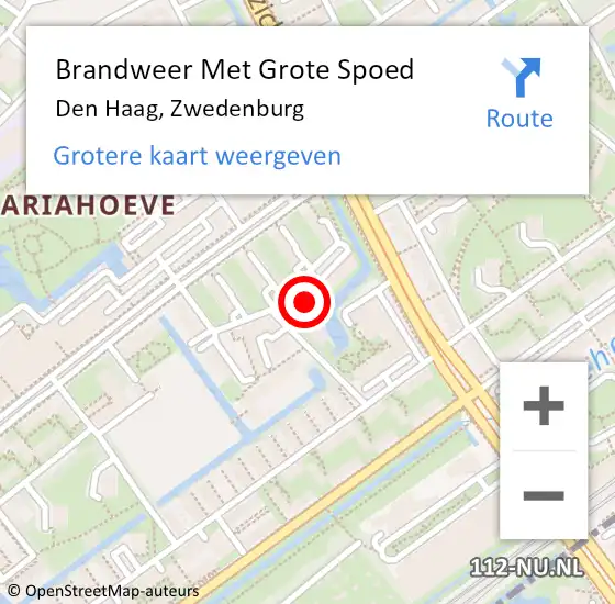 Locatie op kaart van de 112 melding: Brandweer Met Grote Spoed Naar Den Haag, Zwedenburg op 14 oktober 2022 20:38