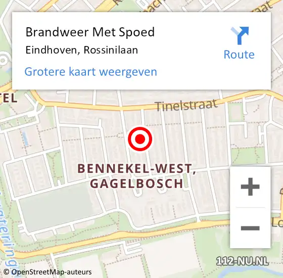 Locatie op kaart van de 112 melding: Brandweer Met Spoed Naar Eindhoven, Rossinilaan op 14 oktober 2022 22:55