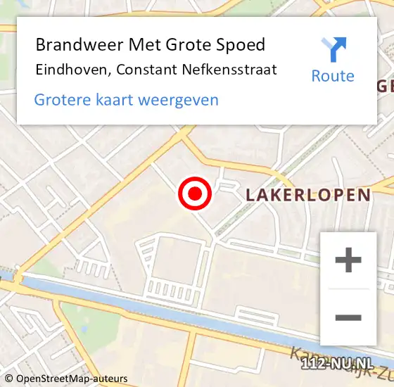 Locatie op kaart van de 112 melding: Brandweer Met Grote Spoed Naar Eindhoven, Constant Nefkensstraat op 14 oktober 2022 23:17