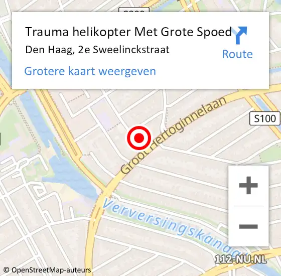 Locatie op kaart van de 112 melding: Trauma helikopter Met Grote Spoed Naar Den Haag, 2e Sweelinckstraat op 14 oktober 2022 23:42
