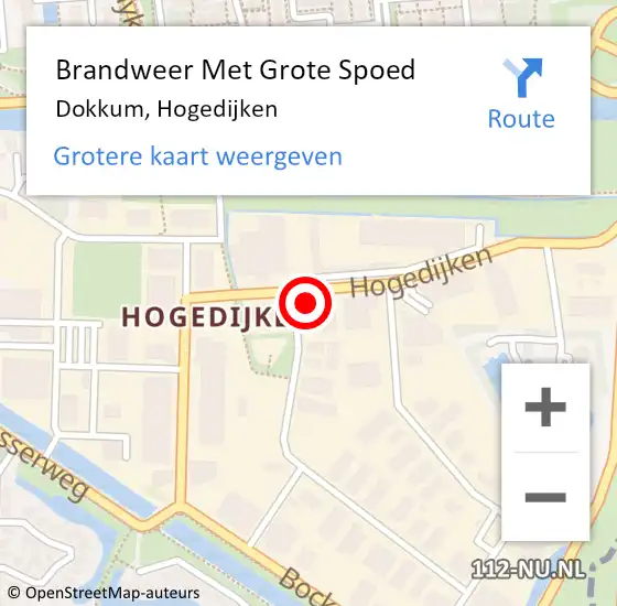 Locatie op kaart van de 112 melding: Brandweer Met Grote Spoed Naar Dokkum, Hogedijken op 15 oktober 2022 03:38