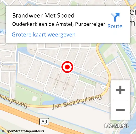 Locatie op kaart van de 112 melding: Brandweer Met Spoed Naar Ouderkerk aan de Amstel, Purperreiger op 15 oktober 2022 05:24