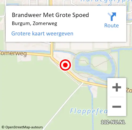 Locatie op kaart van de 112 melding: Brandweer Met Grote Spoed Naar Burgum, Zomerweg op 15 oktober 2022 06:55