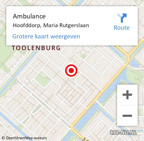 Locatie op kaart van de 112 melding: Ambulance Hoofddorp, Maria Rutgerslaan op 15 oktober 2022 08:46