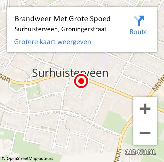 Locatie op kaart van de 112 melding: Brandweer Met Grote Spoed Naar Surhuisterveen, Groningerstraat op 15 oktober 2022 10:18