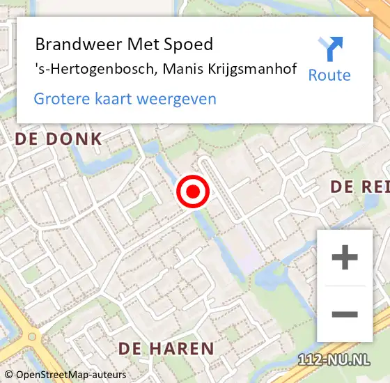 Locatie op kaart van de 112 melding: Brandweer Met Spoed Naar 's-Hertogenbosch, Manis Krijgsmanhof op 15 oktober 2022 10:23