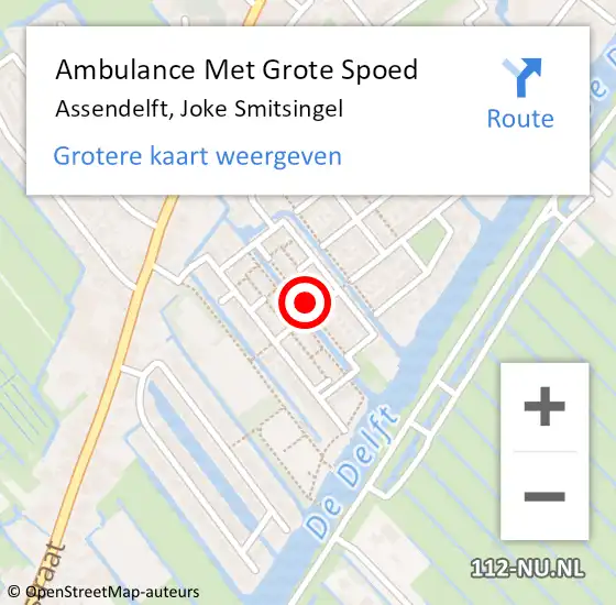 Locatie op kaart van de 112 melding: Ambulance Met Grote Spoed Naar Assendelft, Joke Smitsingel op 15 oktober 2022 10:23