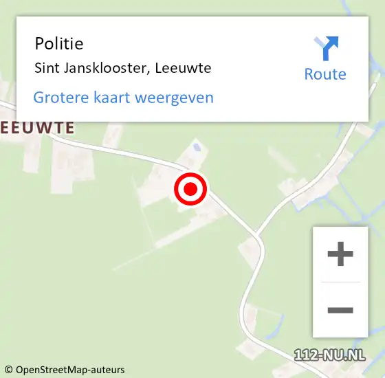 Locatie op kaart van de 112 melding: Politie Sint Jansklooster, Leeuwte op 15 oktober 2022 11:10