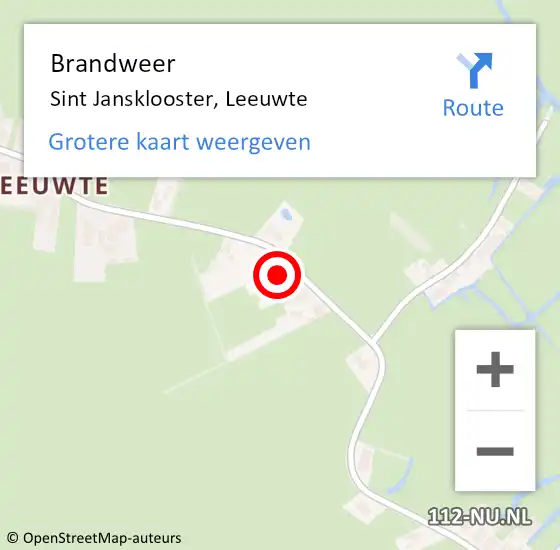 Locatie op kaart van de 112 melding: Brandweer Sint Jansklooster, Leeuwte op 15 oktober 2022 11:13