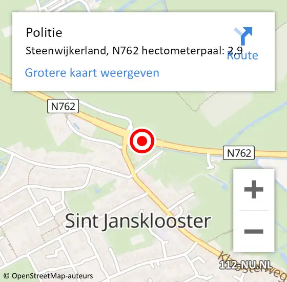 Locatie op kaart van de 112 melding: Politie Steenwijkerland, N762 hectometerpaal: 2,9 op 15 oktober 2022 11:32
