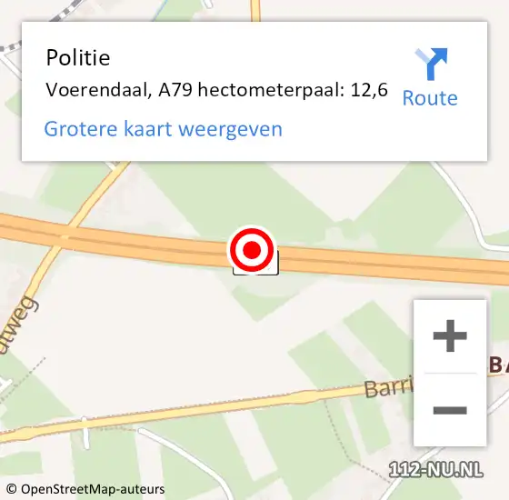 Locatie op kaart van de 112 melding: Politie Voerendaal, A79 hectometerpaal: 12,6 op 15 oktober 2022 12:19