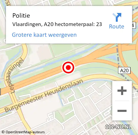 Locatie op kaart van de 112 melding: Politie Schiedam, A20 hectometerpaal: 23 op 15 oktober 2022 12:21