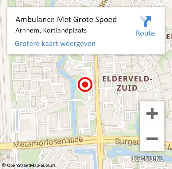 Locatie op kaart van de 112 melding: Ambulance Met Grote Spoed Naar Arnhem, Kortlandplaats op 15 oktober 2022 12:32