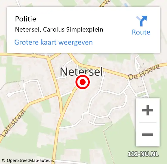 Locatie op kaart van de 112 melding: Politie Netersel, Carolus Simplexplein op 15 oktober 2022 13:15