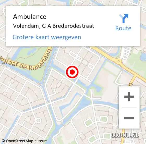 Locatie op kaart van de 112 melding: Ambulance Volendam, G A Brederodestraat op 15 oktober 2022 13:28