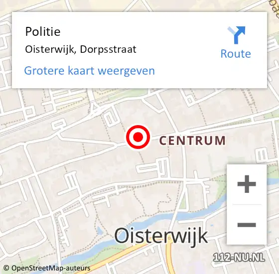 Locatie op kaart van de 112 melding: Politie Oisterwijk, Dorpsstraat op 15 oktober 2022 13:38