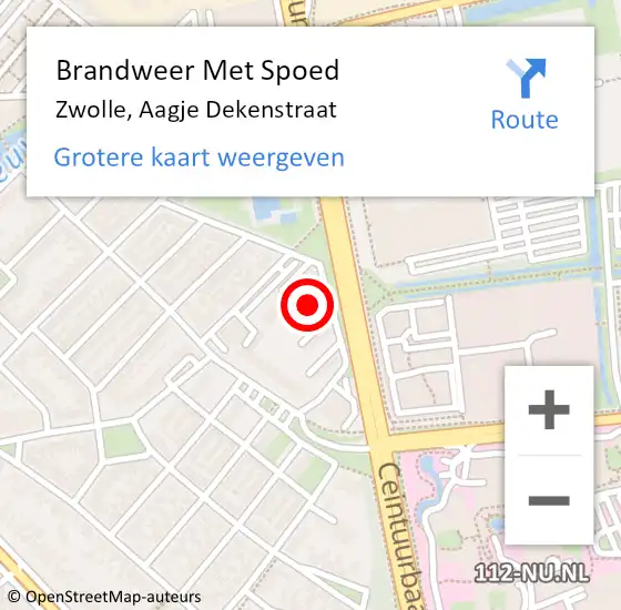 Locatie op kaart van de 112 melding: Brandweer Met Spoed Naar Zwolle, Aagje Dekenstraat op 15 oktober 2022 13:53