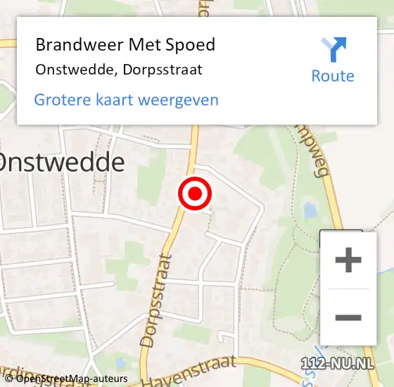 Locatie op kaart van de 112 melding: Brandweer Met Spoed Naar Onstwedde, Dorpsstraat op 15 oktober 2022 15:38