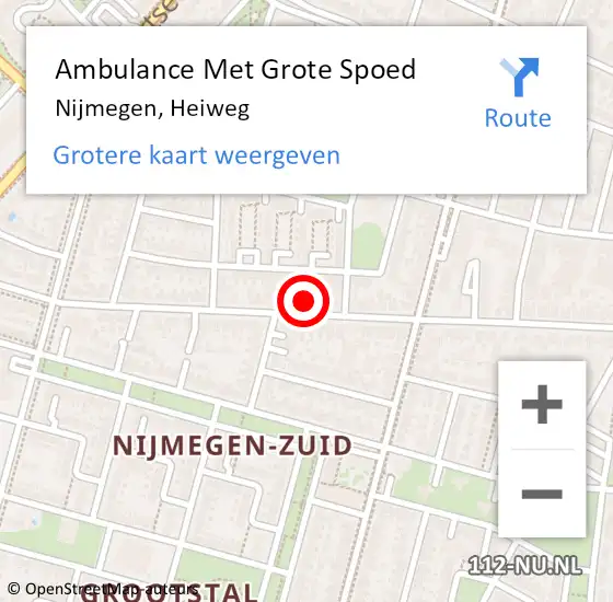 Locatie op kaart van de 112 melding: Ambulance Met Grote Spoed Naar Nijmegen, Heiweg op 15 oktober 2022 17:34