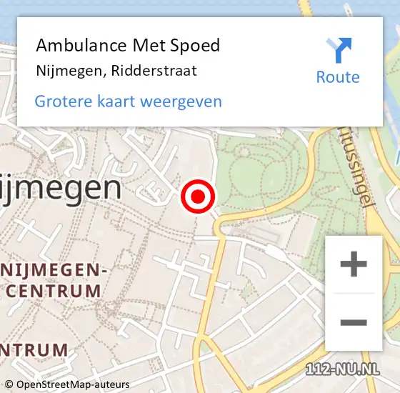 Locatie op kaart van de 112 melding: Ambulance Met Spoed Naar Nijmegen, Ridderstraat op 15 oktober 2022 18:48