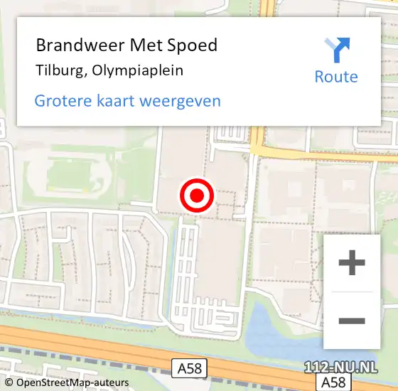 Locatie op kaart van de 112 melding: Brandweer Met Spoed Naar Tilburg, Olympiaplein op 15 oktober 2022 19:01