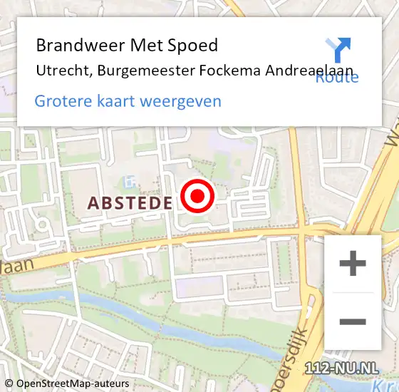 Locatie op kaart van de 112 melding: Brandweer Met Spoed Naar Utrecht, Burgemeester Fockema Andreaelaan op 15 oktober 2022 20:43