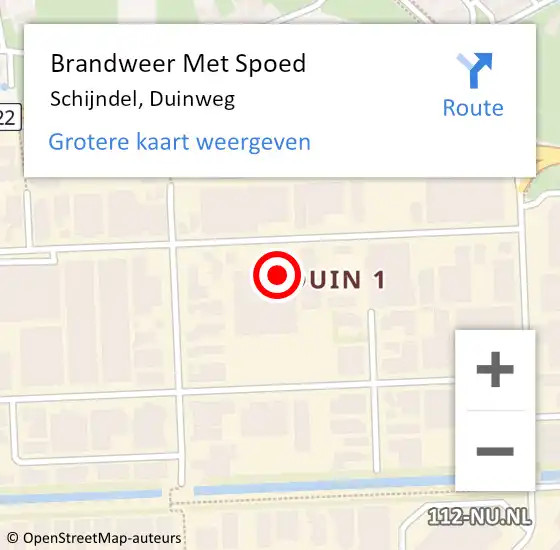 Locatie op kaart van de 112 melding: Brandweer Met Spoed Naar Schijndel, Duinweg op 15 oktober 2022 22:07