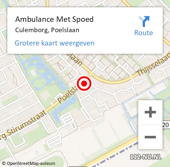 Locatie op kaart van de 112 melding: Ambulance Met Spoed Naar Culemborg, Poelslaan op 15 oktober 2022 22:07