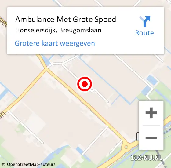 Locatie op kaart van de 112 melding: Ambulance Met Grote Spoed Naar Honselersdijk, Breugomslaan op 16 oktober 2022 00:13