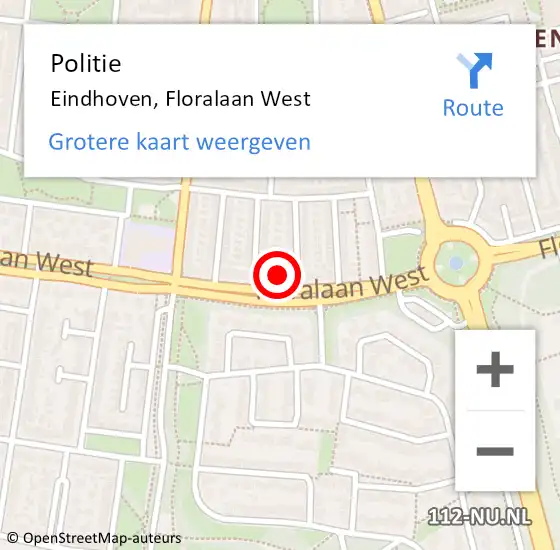 Locatie op kaart van de 112 melding: Politie Eindhoven, Floralaan West op 16 oktober 2022 00:49