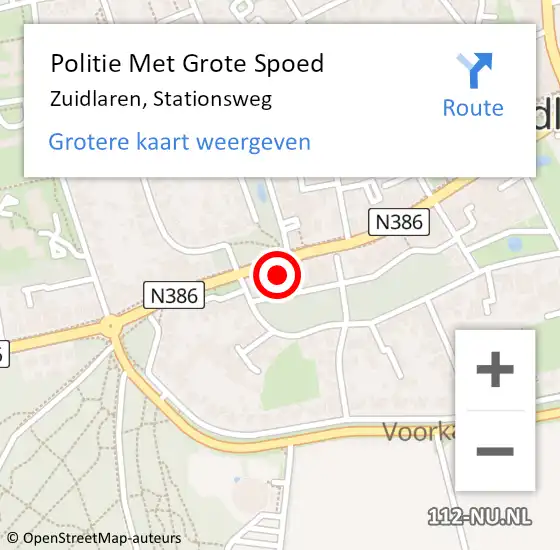 Locatie op kaart van de 112 melding: Politie Met Grote Spoed Naar Zuidlaren, Stationsweg op 16 oktober 2022 03:30