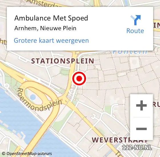 Locatie op kaart van de 112 melding: Ambulance Met Spoed Naar Arnhem, Nieuwe Plein op 16 oktober 2022 05:08
