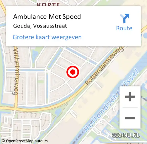 Locatie op kaart van de 112 melding: Ambulance Met Spoed Naar Gouda, Vossiusstraat op 16 oktober 2022 09:19