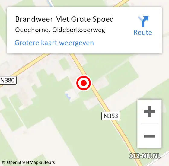 Locatie op kaart van de 112 melding: Brandweer Met Grote Spoed Naar Oudehorne, Oldeberkoperweg op 16 oktober 2022 11:24