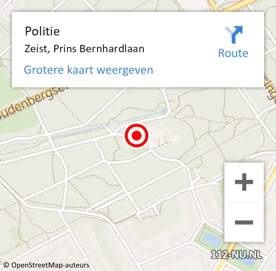 Locatie op kaart van de 112 melding: Politie Zeist, Prins Bernhardlaan op 16 oktober 2022 12:16