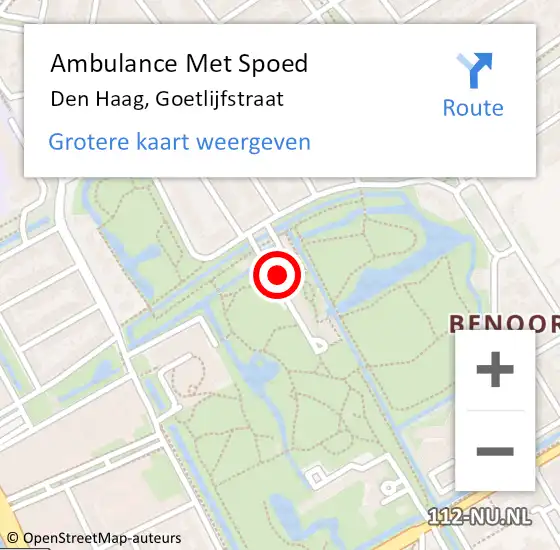 Locatie op kaart van de 112 melding: Ambulance Met Spoed Naar Den Haag, Goetlijfstraat op 16 oktober 2022 13:04