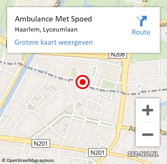 Locatie op kaart van de 112 melding: Ambulance Met Spoed Naar Haarlem, Lyceumlaan op 16 oktober 2022 13:23
