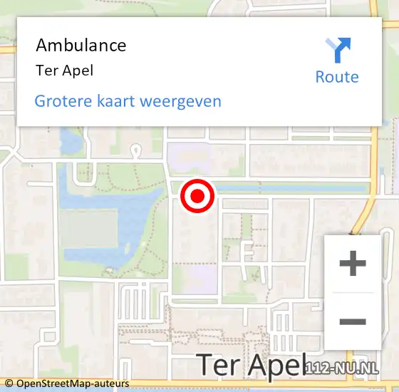 Locatie op kaart van de 112 melding: Ambulance Ter Apel op 16 oktober 2022 14:00