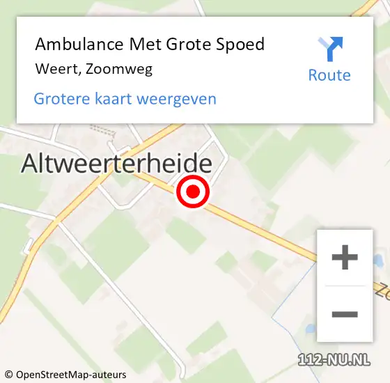 Locatie op kaart van de 112 melding: Ambulance Met Grote Spoed Naar Weert, Zoomweg op 16 oktober 2022 14:21