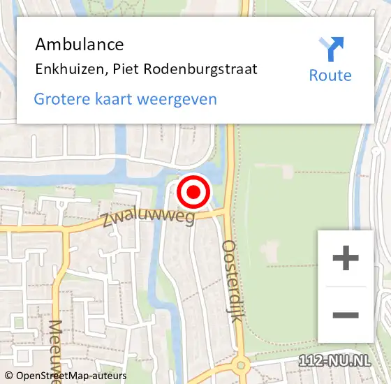 Locatie op kaart van de 112 melding: Ambulance Enkhuizen, Piet Rodenburgstraat op 16 oktober 2022 14:38