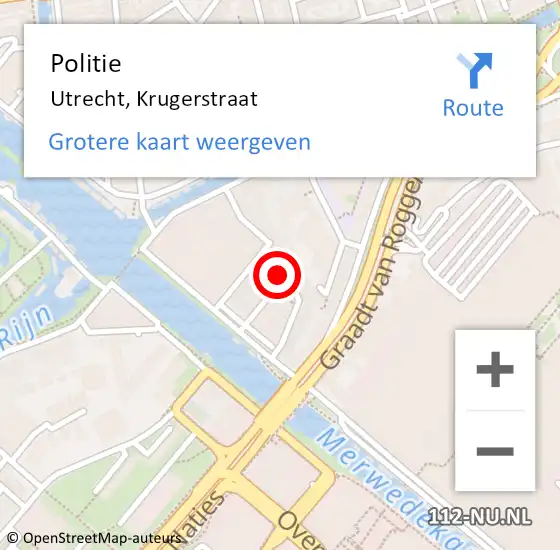 Locatie op kaart van de 112 melding: Politie Utrecht, Krugerstraat op 16 oktober 2022 15:06