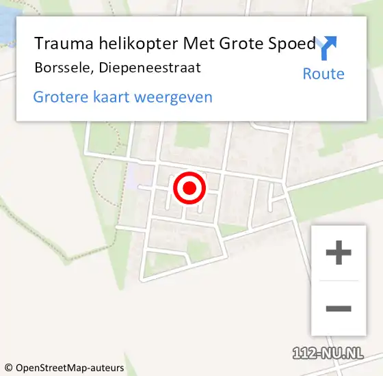 Locatie op kaart van de 112 melding: Trauma helikopter Met Grote Spoed Naar Borssele, Diepeneestraat op 16 oktober 2022 15:44